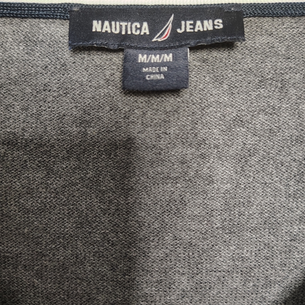 Nautica Jeans Gray Sparkle Snowflake Long Sleeve V Neck Sweater Women's Medium - Picture 6 of 10